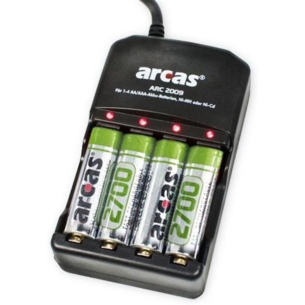 kapperszaak melodie proza Arcas batterijlader met 4 stuks AA oplaadbare batterijen 2700 |  BatterijTotaal.nl
