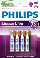 4 stuks Philips Lithium Ultra AAA batterijen